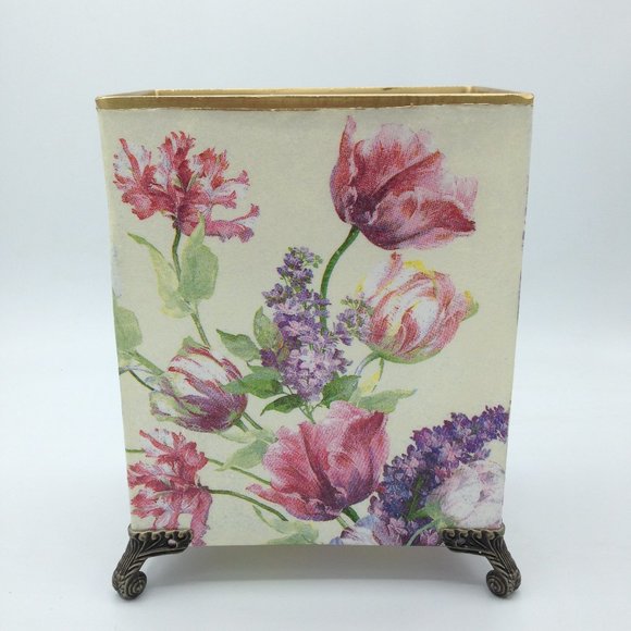 Tulips and Wisteria Bouquet on a 7x6x4 Rectangle with Metal Feet - Picture 1 of 1